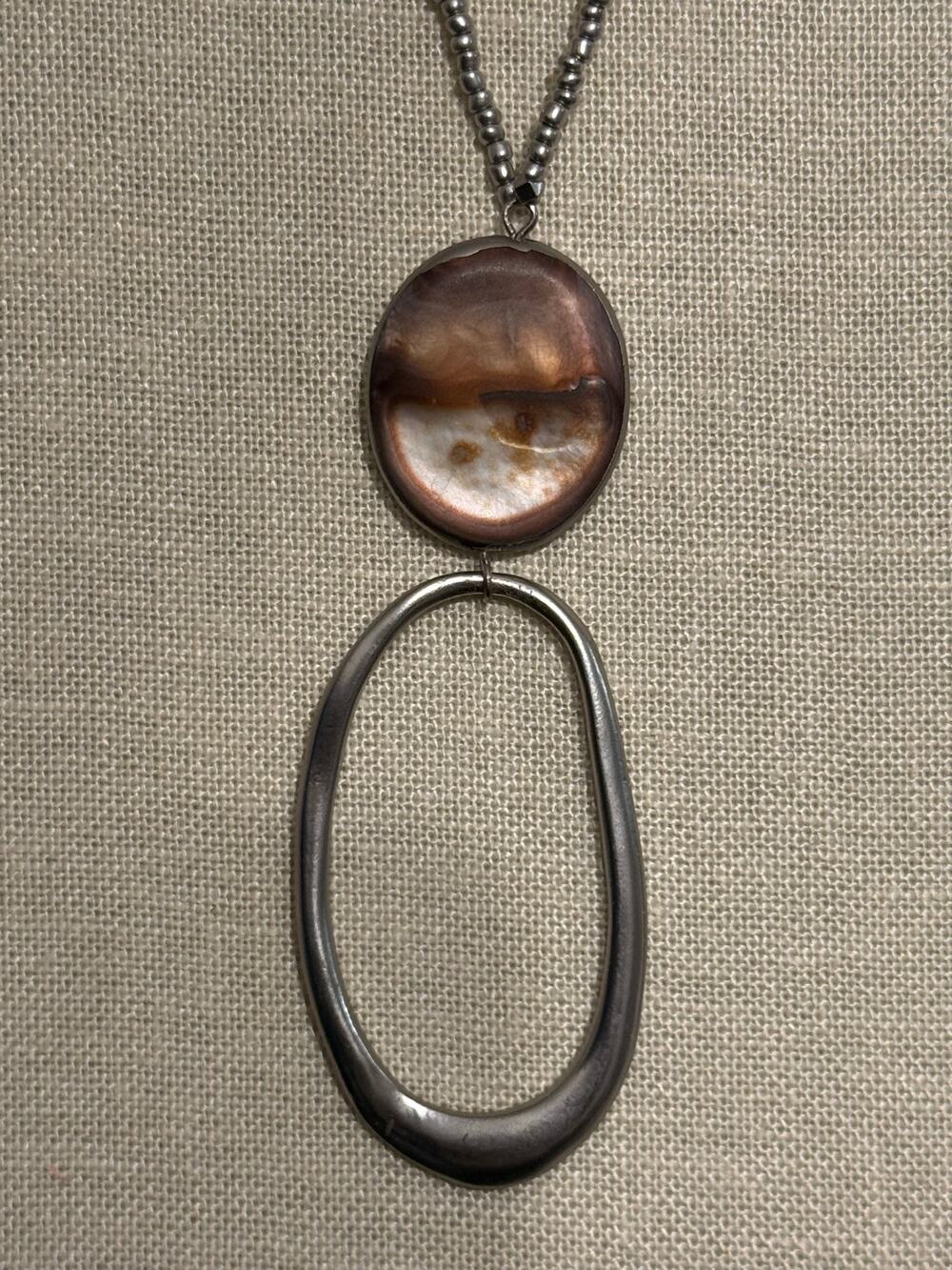 Macy’s NWT Silver Tone Necklace 28” with Oval Pendant